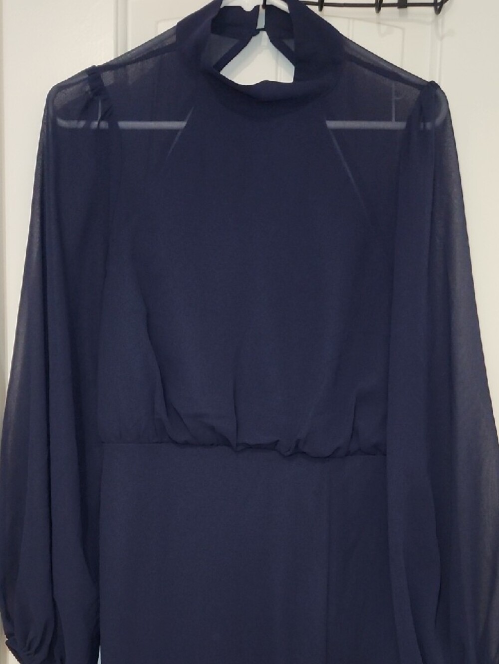 Lulu's Navy Blue Long Sleeve Chiffon Maxi Dress
